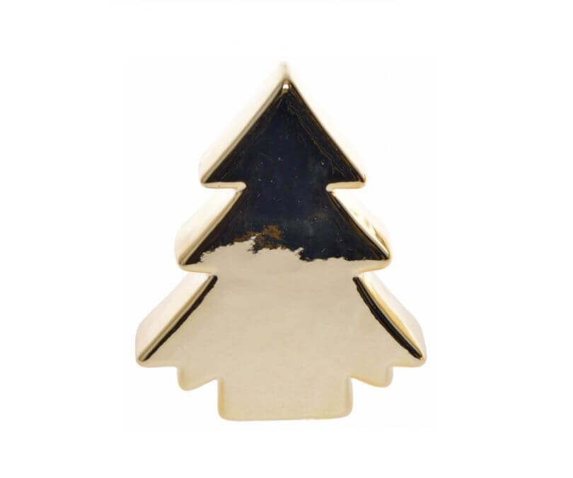 Ozdoba świąteczna choinka ceramiczna mała złota szkliwiona